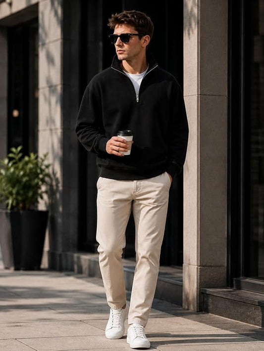 Nexlora Men's Cotton Fleece Half-Zip Sweatshirt | Warm Casual Pullover Winter Top