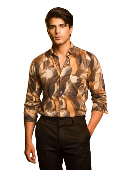 Orvex Men's Brown Abstract Printed Casual Shirt | Stylish Casual Wear for Men