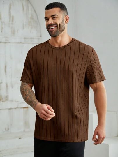 Fenzaro Men's Waffle Stripe Regular Fit T-Shirt | Stylish Casual Half-Sleeve Tee
