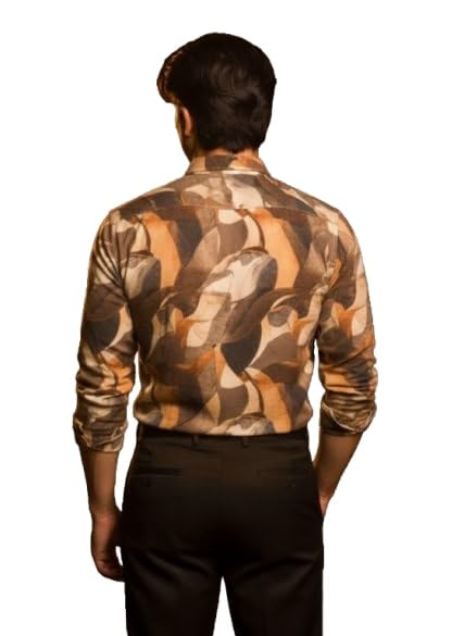 Orvex Men's Brown Abstract Printed Casual Shirt | Stylish Casual Wear for Men