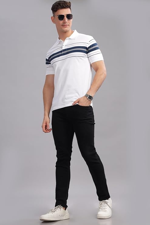 Averon Men's Regular Fit Polo T-Shirt | Printed Cotton Polo Tee for Men Casual Wear