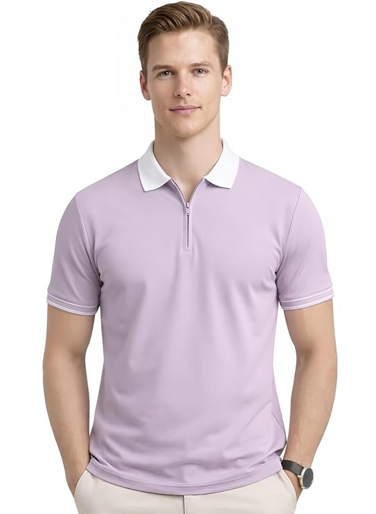 Mavrix Men's Premium Cotton Polo T-Shirt | 220 GSM Soft Fabric | Zipper Snow White