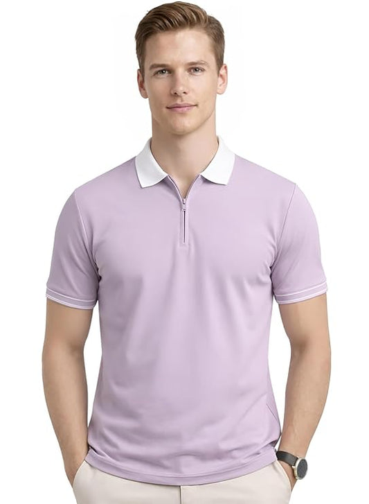 Mavrix Men's Premium Cotton Polo T-Shirt | 220 GSM Soft Fabric | Zipper Snow White