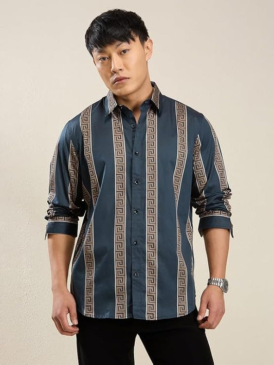 Drasqo Men's Printed Regular Fit Full-Sleeve Cotton Formal Shirt for Men