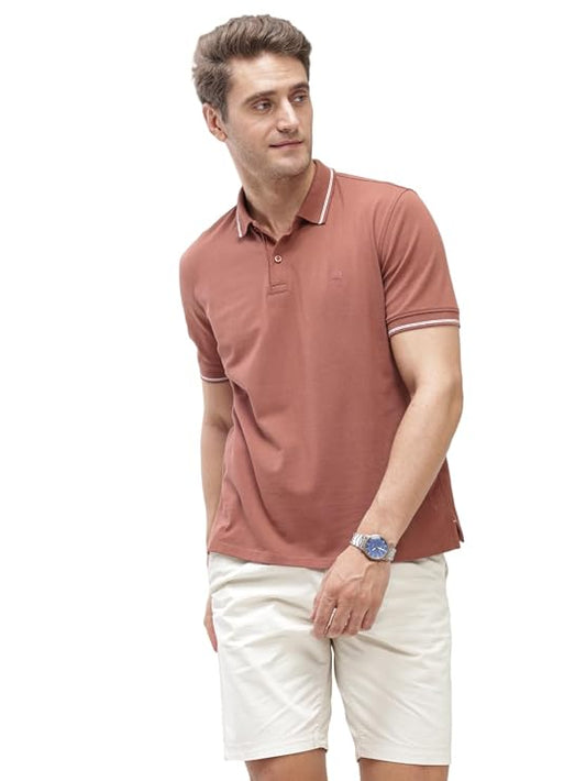 Turvex Men's Solid Polo T-Shirt, Odor Control, Stretchable & Breathable Cotton Rich Fabric