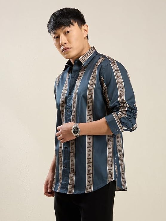 Drasqo Men's Printed Regular Fit Full-Sleeve Cotton Formal Shirt for Men