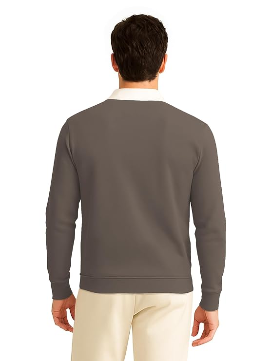 Brevon Solid Polo Neck Full Sleeve Cotton Blend T-Shirt for Men | Stylish Ribbed Wear