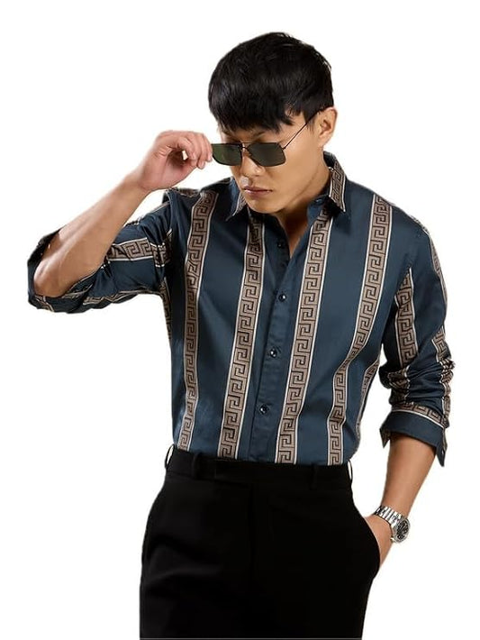 Drasqo Men's Printed Regular Fit Full-Sleeve Cotton Formal Shirt for Men