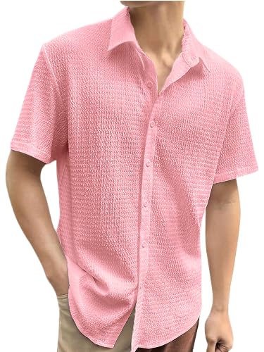 Pinkora Popcorn Shirt for Men, Solid Slim Fit, Spread Collar, Summer Goa Wear Olive