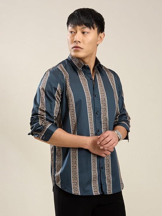 Drasqo Men's Printed Regular Fit Full-Sleeve Cotton Formal Shirt for Men