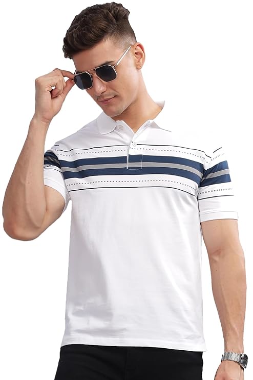 Averon Men's Regular Fit Polo T-Shirt | Printed Cotton Polo Tee for Men Casual Wear