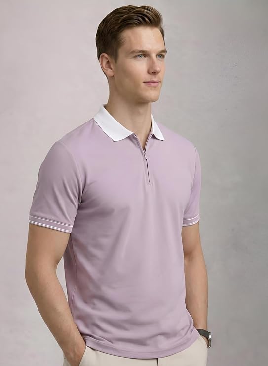 Mavrix Men's Premium Cotton Polo T-Shirt | 220 GSM Soft Fabric | Zipper Snow White