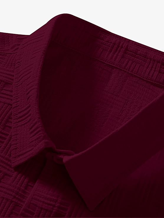 Lavorin Men's Formal Button-Down Shirt – Slim Fit Office Wear, Textured Short Sleeve