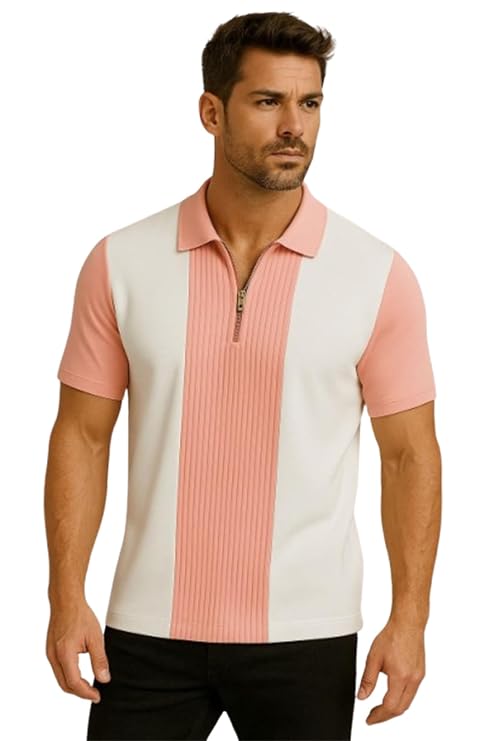Sovaro Men's Half & Long-Sleeve Zip-Collar Panel Top, Premium Fabric, Casual Fit