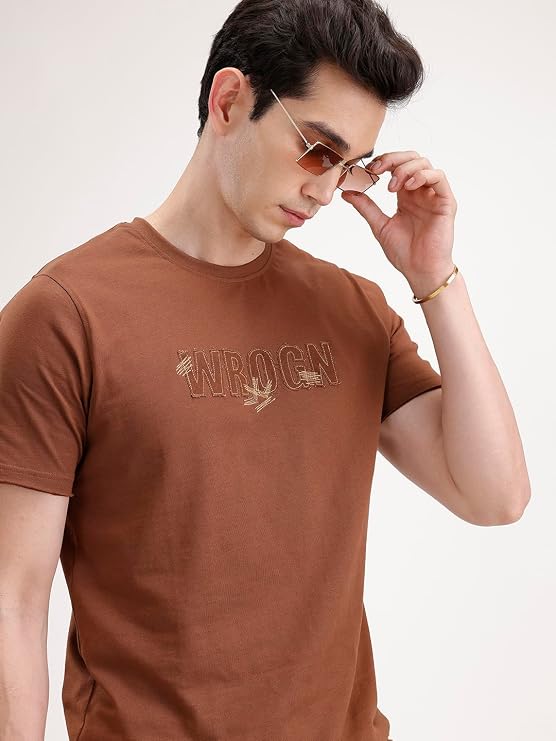 WRAVEN Men's Pure Cotton T-Shirt | Embroidered Design | Slim Fit Casual T-Shirt for Men