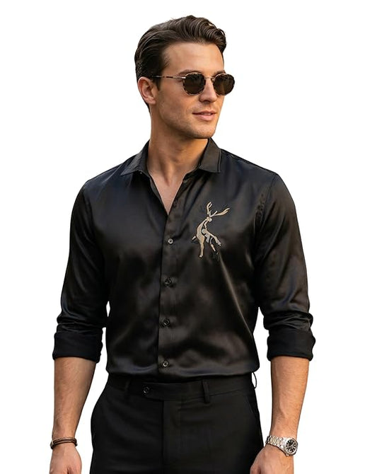 Brevano Men's Stylish Satin Full Sleeve Shirt for Party, Formal & Casual Wear