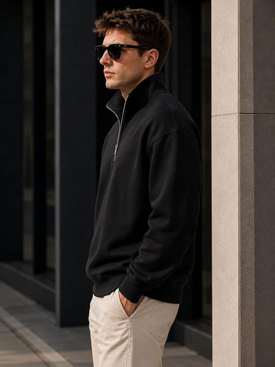 Nexlora Men's Cotton Fleece Half-Zip Sweatshirt | Warm Casual Pullover Winter Top