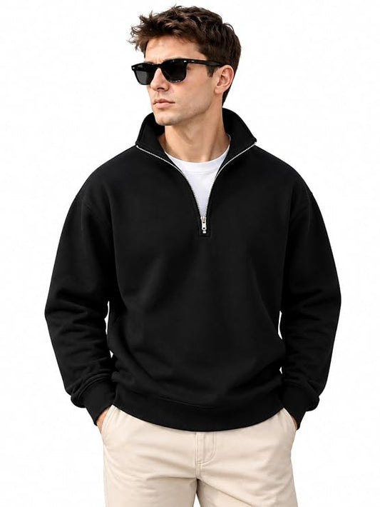 Nexlora Men's Cotton Fleece Half-Zip Sweatshirt | Warm Casual Pullover Winter Top