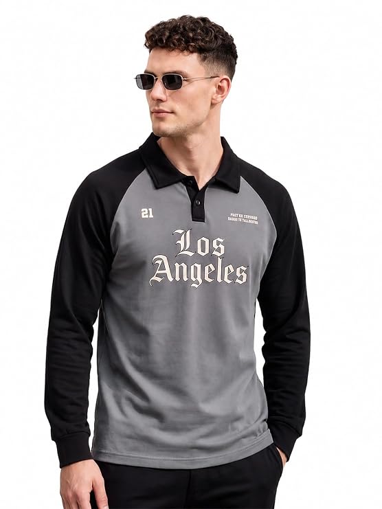 Vezaro Men's Oversized Loopknit Cotton Zipper Polo Neck T-Shirt | Baggy Fit Full Sleeve