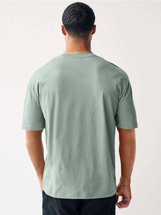 Urbelo Men's Solid Round Neck Oversized Half-Sleeve Cotton Casual T-Shirt