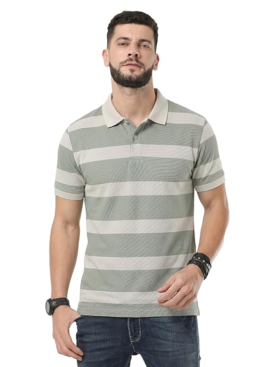 Fexaro Men's Half Sleeve Cotton Striped Polo T-Shirt for Men, Casual Daily Regular Wear