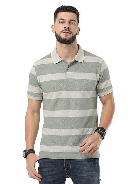 Fexaro Men's Half Sleeve Cotton Striped Polo T-Shirt for Men, Casual Daily Regular Wear