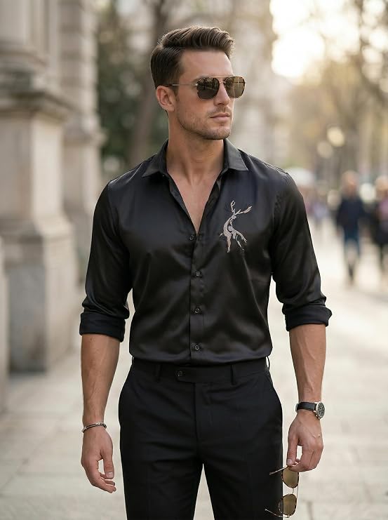 Brevano Men's Stylish Satin Full Sleeve Shirt for Party, Formal & Casual Wear