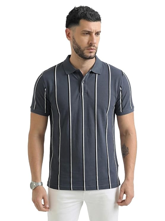 Fynodez Men's Half Sleeve Cotton Striped Polo T-Shirt | Branded Polo T-Shirt for Men