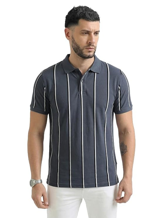 Fynodez Men's Half Sleeve Cotton Striped Polo T-Shirt | Branded Polo T-Shirt for Men