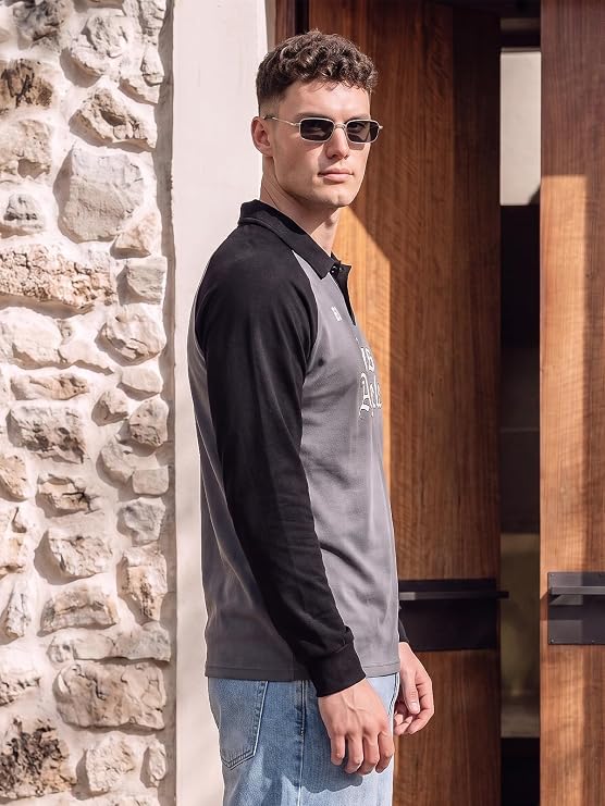 Vezaro Men's Oversized Loopknit Cotton Zipper Polo Neck T-Shirt | Baggy Fit Full Sleeve