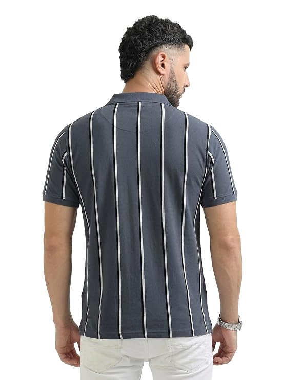 Fynodez Men's Half Sleeve Cotton Striped Polo T-Shirt | Branded Polo T-Shirt for Men