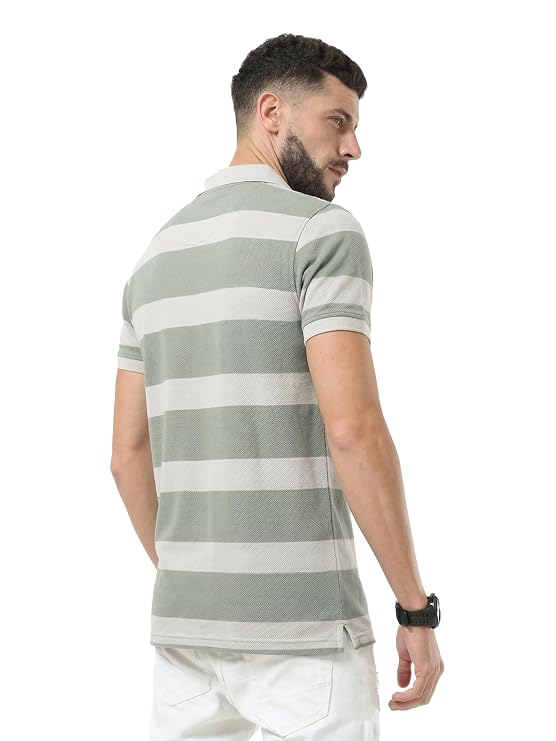 Fexaro Men's Half Sleeve Cotton Striped Polo T-Shirt for Men, Casual Daily Regular Wear