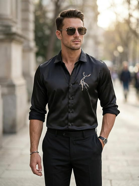 Brevano Men's Stylish Satin Full Sleeve Shirt for Party, Formal & Casual Wear