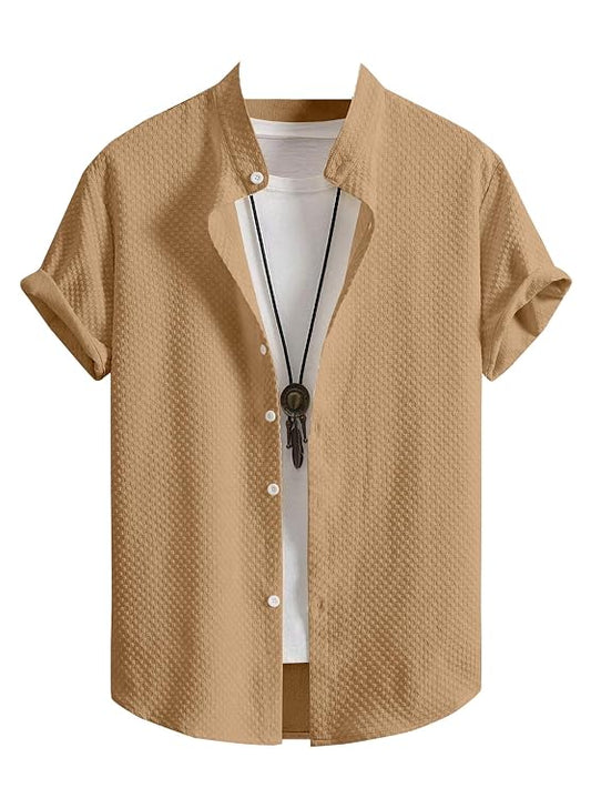 Suvano Men's Stylish Polycotton Regular Fit Chinese Collar Half Sleeve Shirt – Solid