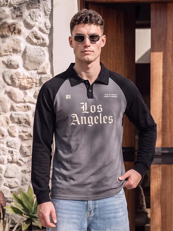 Vezaro Men's Oversized Loopknit Cotton Zipper Polo Neck T-Shirt | Baggy Fit Full Sleeve