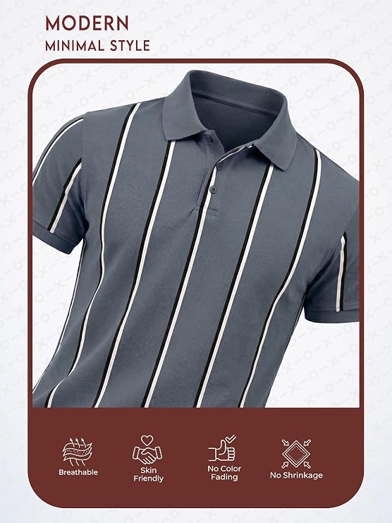 Fynodez Men's Half Sleeve Cotton Striped Polo T-Shirt | Branded Polo T-Shirt for Men