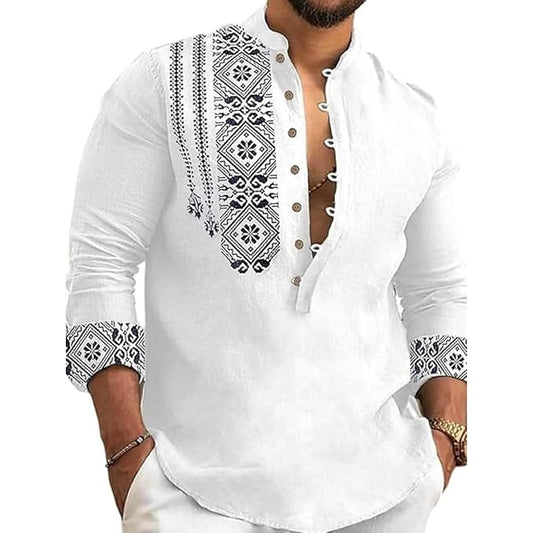 Dervano Men's Cotton Blend Mandarin Collar Self-Design Full Sleeve Casual Short Kurta