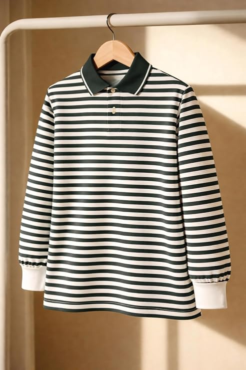 Marvex Men’s Premium Black Striped Polo T-Shirt | Long Sleeve Cotton Blend Casual Wear