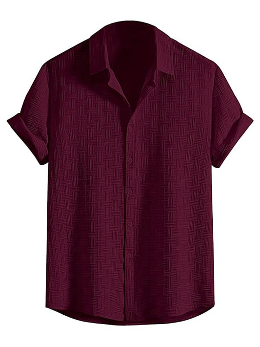 Lavorin Men's Formal Button-Down Shirt – Slim Fit Office Wear, Textured Short Sleeve