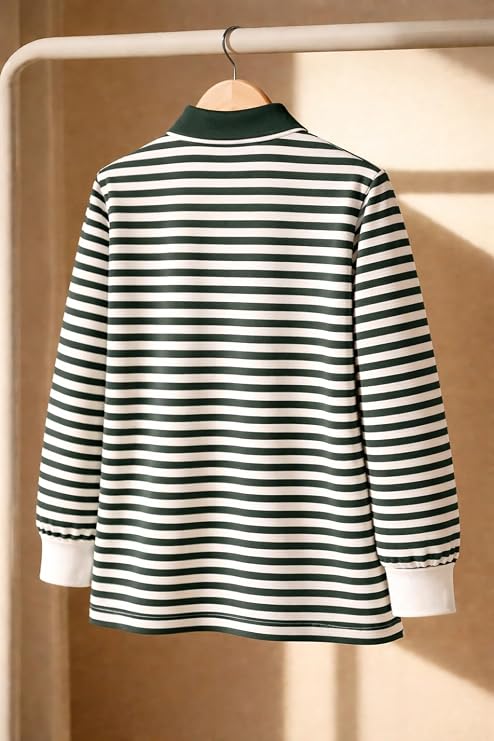 Marvex Men’s Premium Black Striped Polo T-Shirt | Long Sleeve Cotton Blend Casual Wear