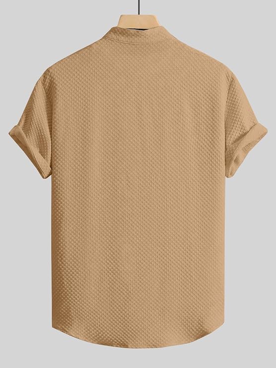 Suvano Men's Stylish Polycotton Regular Fit Chinese Collar Half Sleeve Shirt – Solid