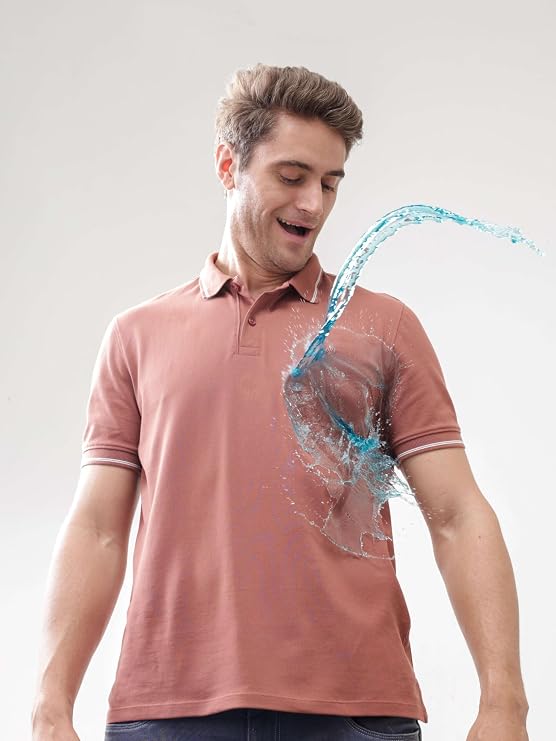 Turvex Men's Solid Polo T-Shirt, Odor Control, Stretchable & Breathable Cotton Rich Fabric
